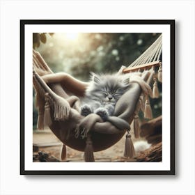 Kitten Sleeping In A Hammock 2 Art Print