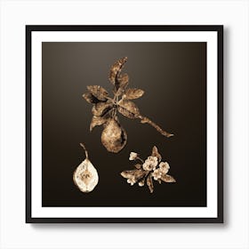 Gold Botanical Pear on Chocolate Brown n.1679 Art Print