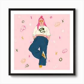 Girl With Pink Hair Art Print