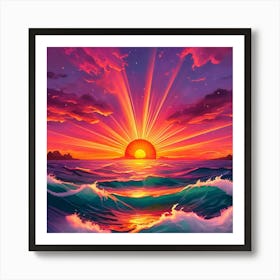 Sunset Over The Ocean Art Print