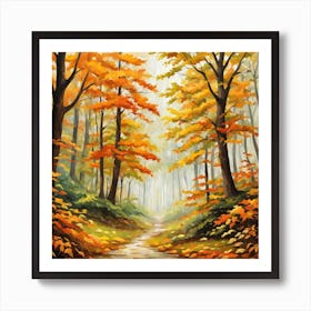 Forest In Autumn In Minimalist Style Square Composition 151 Art Print