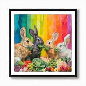 Rainbow Rabbits With Greens 3 Art Print