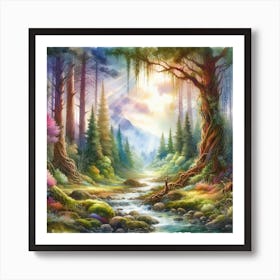 Fairy Forest Watercolor Painting Art Print