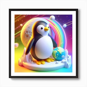 Penguin In Space Art Print