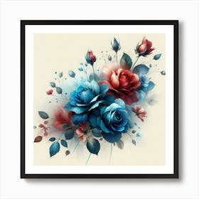 The roses blue and rose yellow oil abstract painting art 1 Art Print