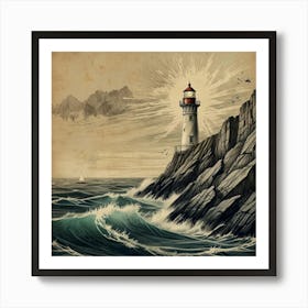 Lighthouse On The Cliff 1 Art Print