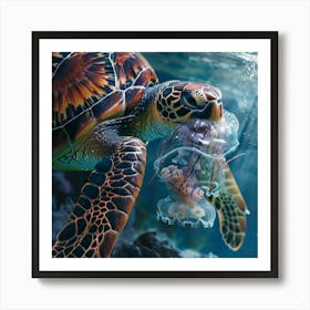 Sea Turtle With Jellyfish Art Print