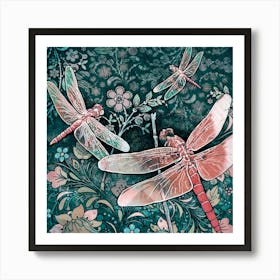 Three Dragonflies (Red) Art Print