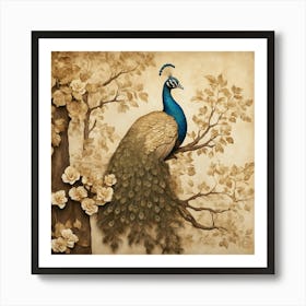 Default Gold And Sepia Peacock In A Tree A Regal Peacock With 0 Art Print