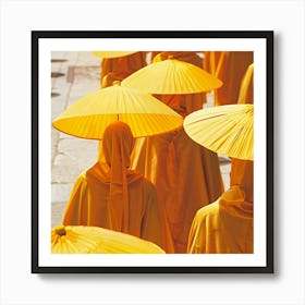 Monks With Umbrellas Art Print