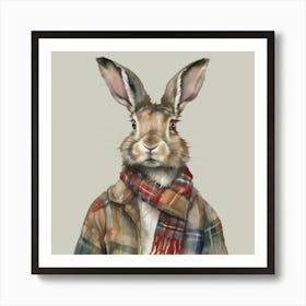 Highland Hare with Tartan Scarf Art Print