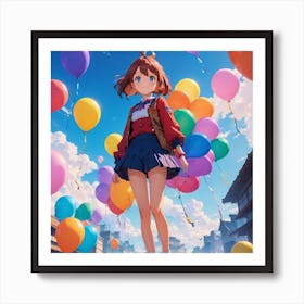 Anime Girl With Balloons Art Print