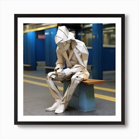 Origami Urban Man Sitting On Bench Art Print
