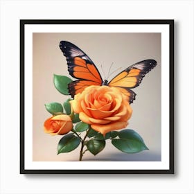 Butterfly And Roses Art Print