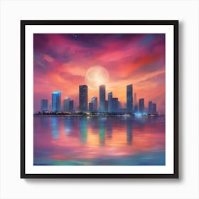 Miami Skyline At Daybreak Art Print