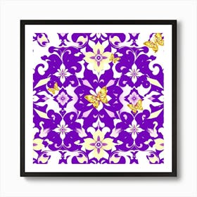 Purple And Gold Floral Pattern Art Print