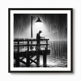 Fishing In The Rain 5 Art Print