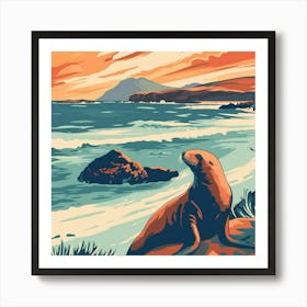 Sea Lion At Sunset Art Print