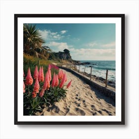 Pink Flowers On The Beach 13 Art Print