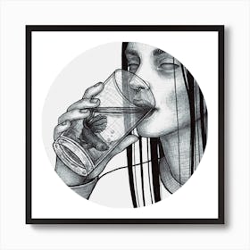 Girl Drinking Fish Art Print