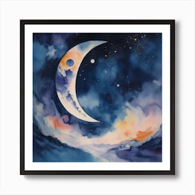 Moon And Stars Art Print