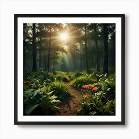 Forest At Sunrise Art Print