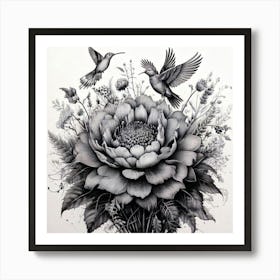 Flower and Birds Poster