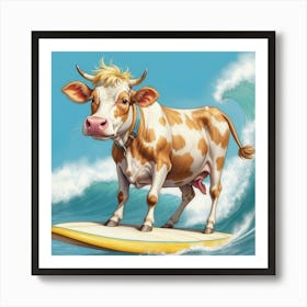 Cow Surfing 3 Art Print