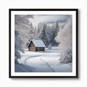 Cabin In The Snow Art Print