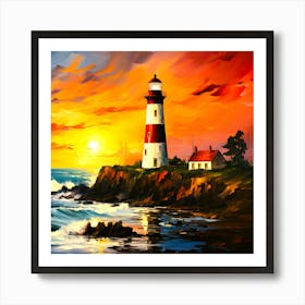 Guiding Light A Lighthouse Sunset Art Print