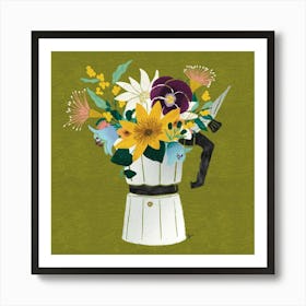 Flowers In A Coffee Pot Art Print