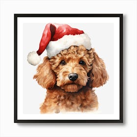 Poodle In Santa Hat Art Print