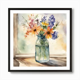 Watercolor Flowers In A Jar 2 Art Print