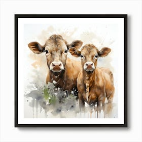 Rustic Tranquility Watercolor Cow Art Print