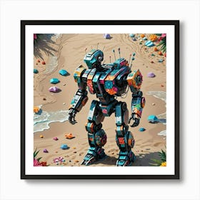 Robot On The Beach Art Print