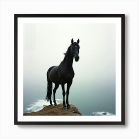 Black Horse On Cliff 9 Art Print