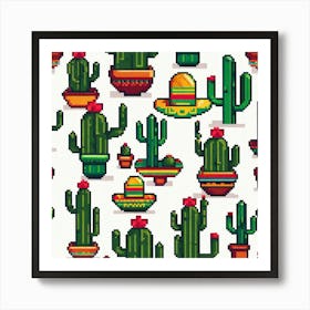 Pixel Cactus Pattern Art Print