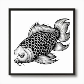 Line Art koi carp 2 Art Print