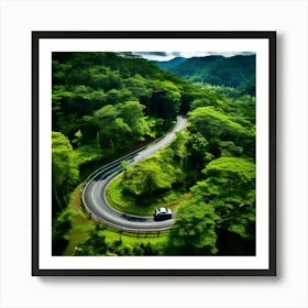 Treetop Car Scenic Tour Tourism Country Rural Green Zigzag Drive Road Background Topview (3) Art Print