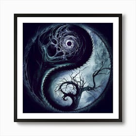 gothic-inspired fractal yin-yang infused with dark tree with intricate branches Art Print