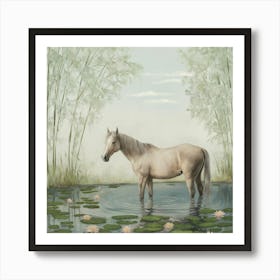 Horse In Pond 3 Art Print