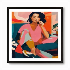 Girl Sitting On A Couch Art Print