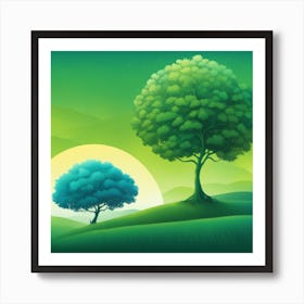 Two Trees On A Green Hill Art Print