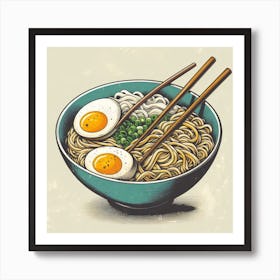 Asian Noodle Bowl With Egg And Chopsticks Art Print