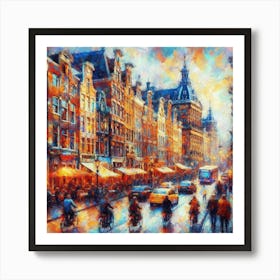 Amsterdam S Bustling Streets Alive With Colorful Impressionistic Strokes, Style Impressionist 2 Art Print