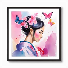 Watercolor Of A Geisha Art Print