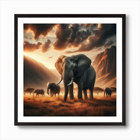 Elephants In The Savannah Art Print