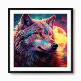 Wolf and moon Art Print