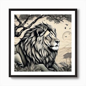 Lion In The Forest 41 Art Print