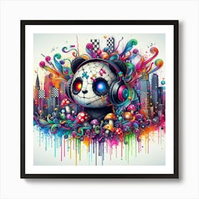 Panda Bear With Headphones Art Print